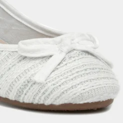 Lilley Womens White Bow Knitted Effect Ballerina
