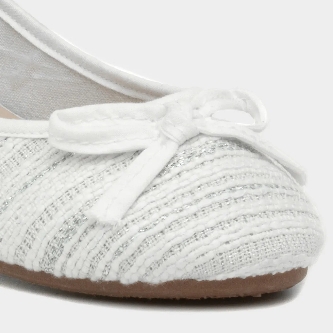 Lilley Womens White Bow Knitted Effect Ballerina