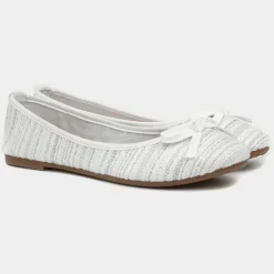 Lilley Womens White Bow Knitted Effect Ballerina
