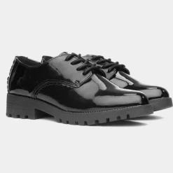 Little Diva Dawn Girls Black Patent Lace Up Shoe