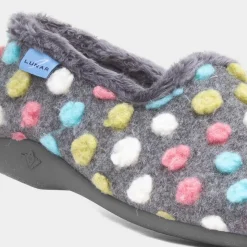 Lunar Helix Womens Grey Polka Dot Full Slipper