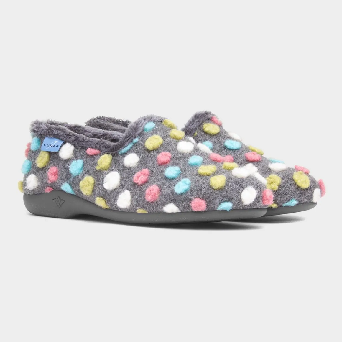 Lunar Helix Womens Grey Polka Dot Full Slipper
