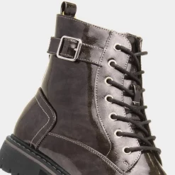 Lunar Parlour Womens Metallic Patent Lace Up Boot