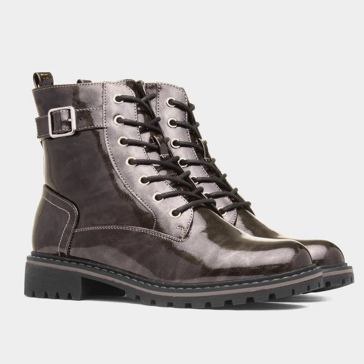 Lunar Parlour Womens Metallic Patent Lace Up Boot