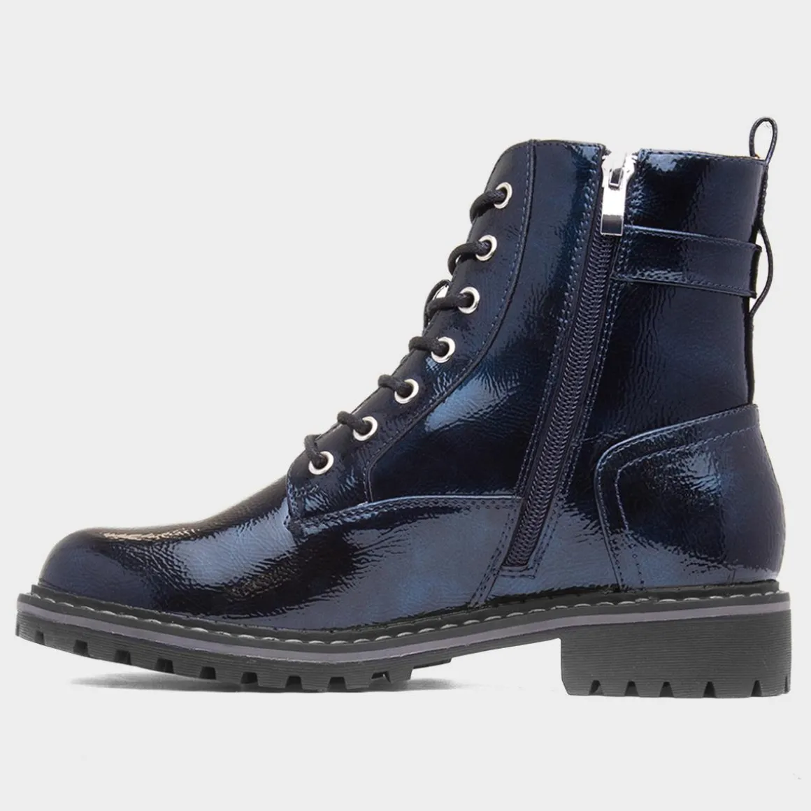 Lunar Parlour Womens Navy Patent Lace Up Boot