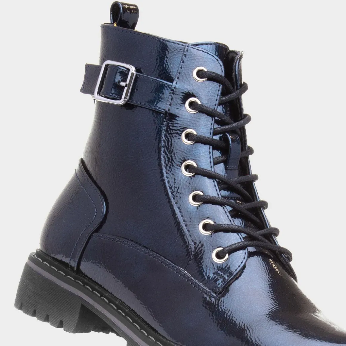 Lunar Parlour Womens Navy Patent Lace Up Boot