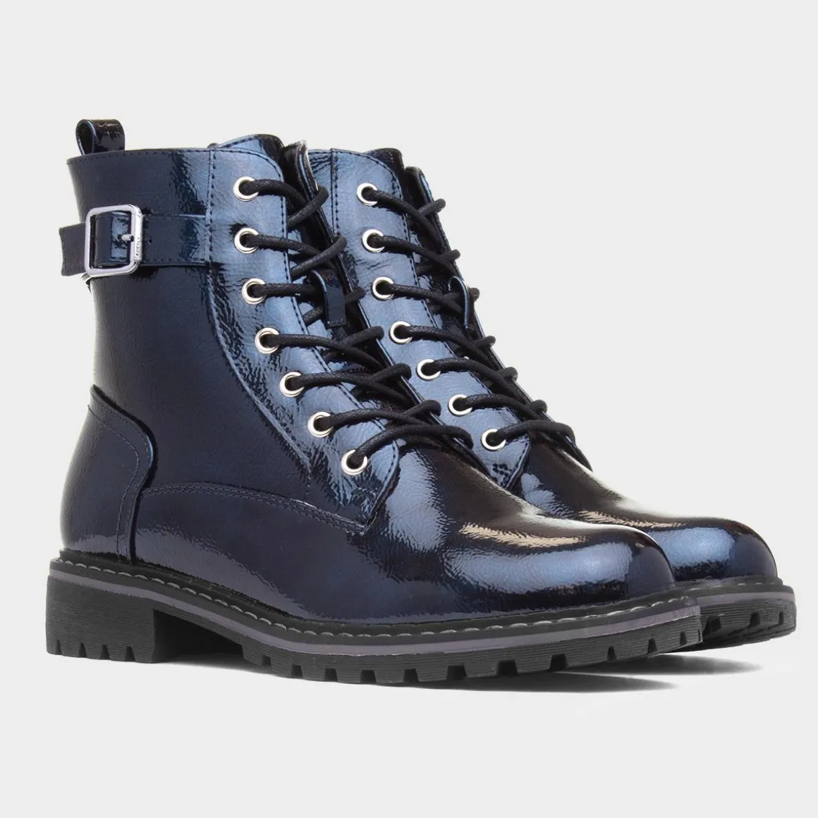 Lunar Parlour Womens Navy Patent Lace Up Boot