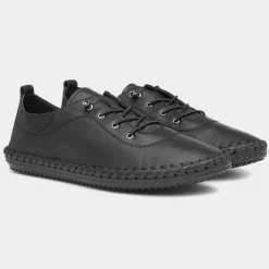 Lunar St Ives Womens Black Leather Casual Shoe