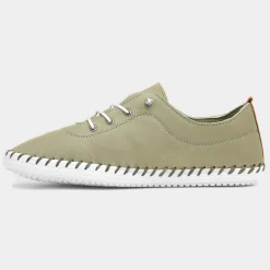 Lunar St Ives Womens Khaki Leather Casual Shoe