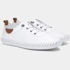 Lunar St Ives Womens White Leather Casual Shoe