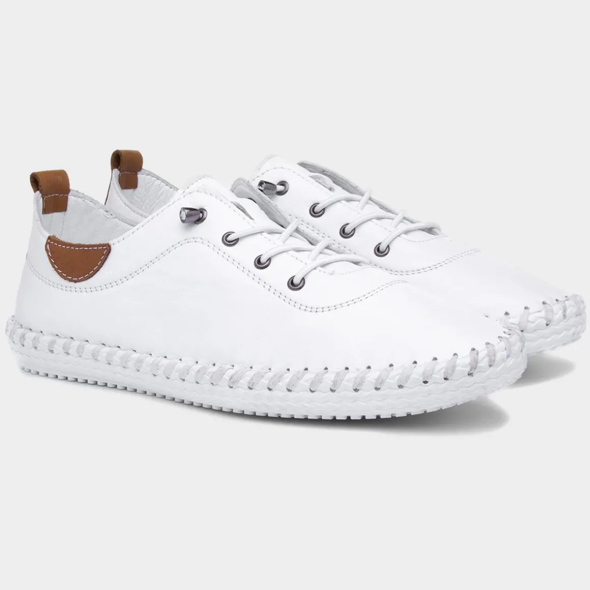 Lunar St Ives Womens White Leather Casual Shoe