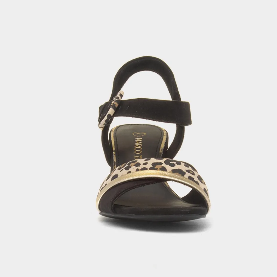 Marco Tozzi Womens Black Leopard Print Buckle Heel