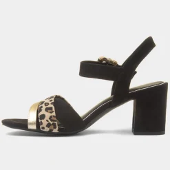 Marco Tozzi Womens Black Leopard Print Buckle Heel