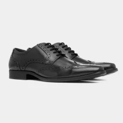 Red Level Adige Mens Black Leather Brogue Shoe