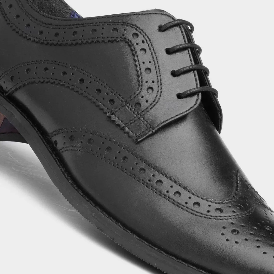 Red Level Chiesa Mens Black Leather Brogue Shoe
