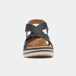 Relife Stephanie Womens Black Wedge Strappy Sandal