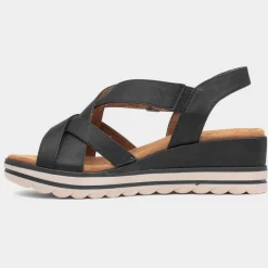 Relife Stephanie Womens Black Wedge Strappy Sandal