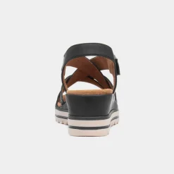 Relife Stephanie Womens Black Wedge Strappy Sandal
