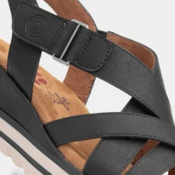 Relife Stephanie Womens Black Wedge Strappy Sandal