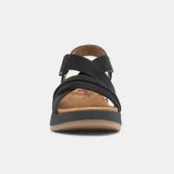 Relife Sukie Womens Black Strappy Wedge Sandal