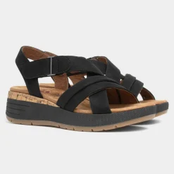 Relife Sukie Womens Black Strappy Wedge Sandal