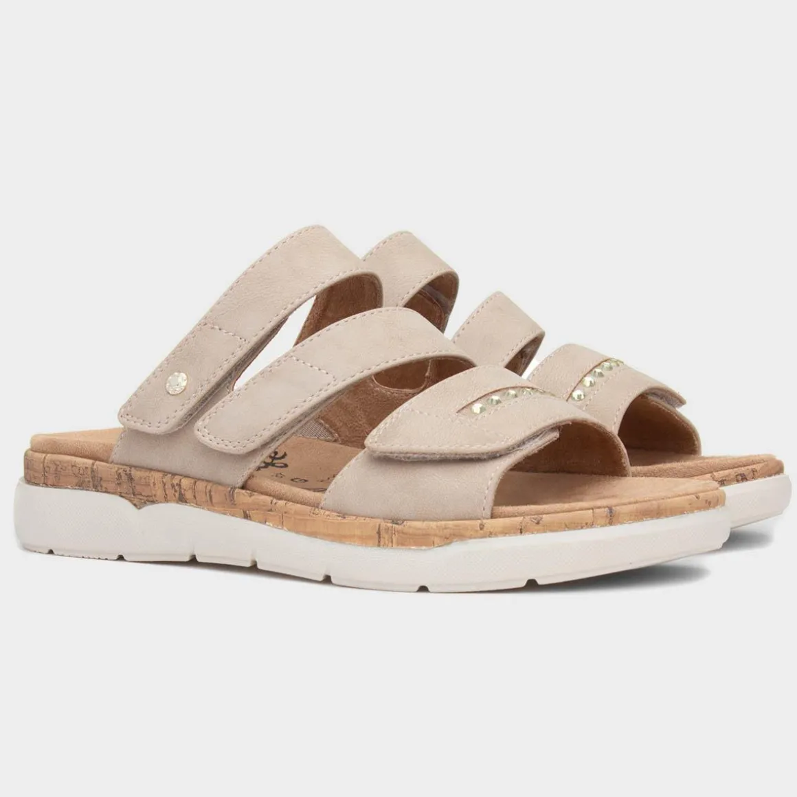 Relife Sylvia Womens Beige Easy Fasten Mule Sandal