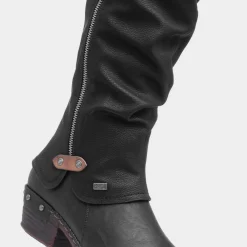 Rieker Womens Black Low Heel High Leg Boot