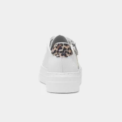 Rieker Womens White Leather Leopard Print Shoe
