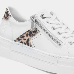 Rieker Womens White Leather Leopard Print Shoe