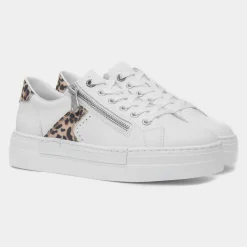 Rieker Womens White Leather Leopard Print Shoe