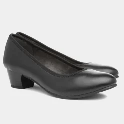 Soft Line Womens Block Heel Black Court Shoe
