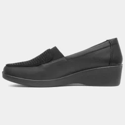Softlites Dottie Womens Black Wedge Diamante Shoe