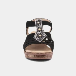 Softlites Sharon Womens Black Slip On Wedge Sandal