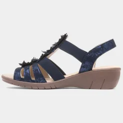 Softlites Sindy Womens Navy Wedge Flower Sandal