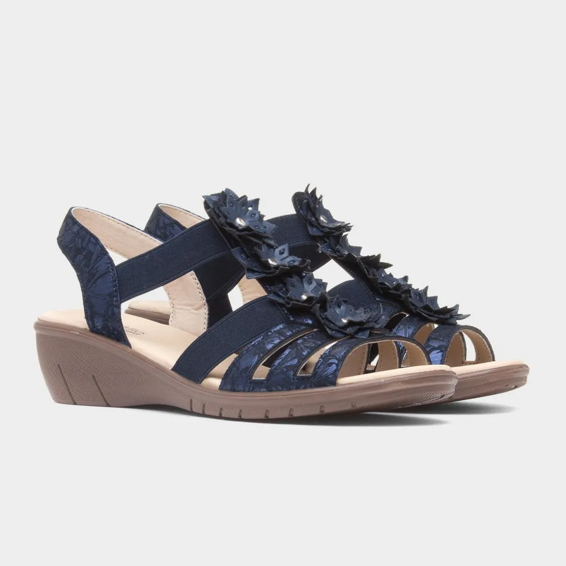 Softlites Sindy Womens Navy Wedge Flower Sandal