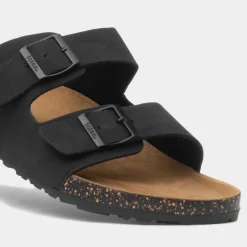 Totes Mens Black Double Buckle Sandal