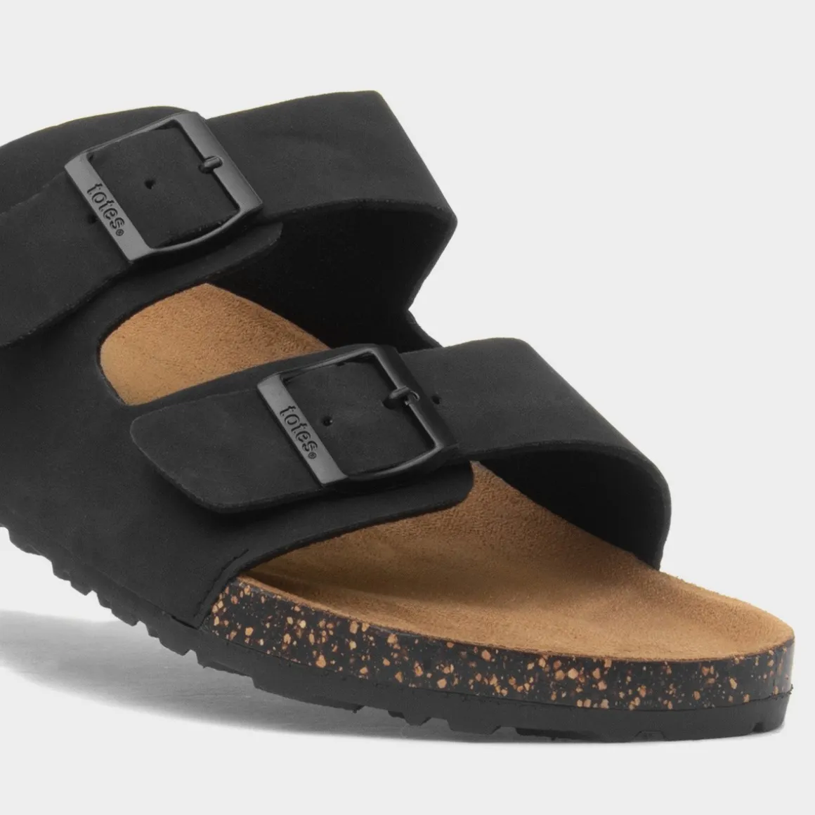 Totes Mens Black Double Buckle Sandal