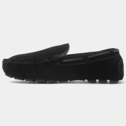 Totes Mens Black Moccasin Suede Slipper