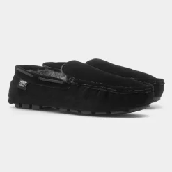Totes Mens Black Moccasin Suede Slipper