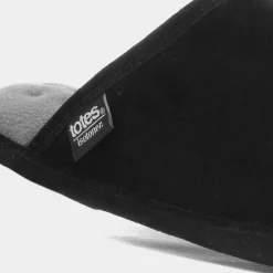 Totes Mens Black Suede Mule Slipper