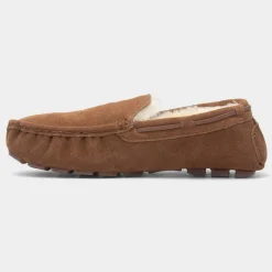 Totes Mens Tan Moccasin Suede Slipper