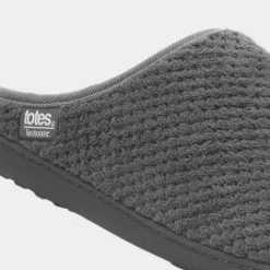 Totes Swept Back Popcorn Mens Grey Mule Slipper