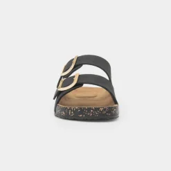 Totes Womens Black Double Buckle Sandal