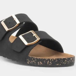 Totes Womens Black Double Buckle Sandal