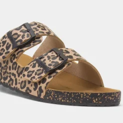 Totes Womens Multi Double Buckle Leopard Sandal