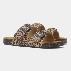 Totes Womens Multi Double Buckle Leopard Sandal