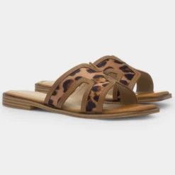 Truffle Alice Womens Tan Leopard Mule Sandal