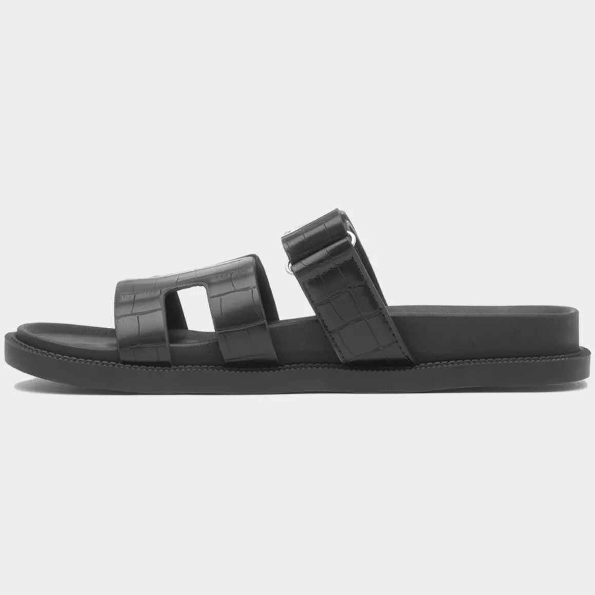 Truffle Louise Womens Black Crocodile Print Sandal