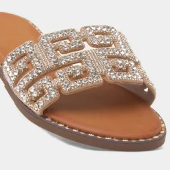 Truffle Rowan Womens Gold Diamante Mule Sandal