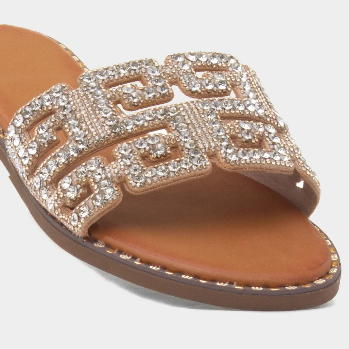 Truffle Rowan Womens Gold Diamante Mule Sandal